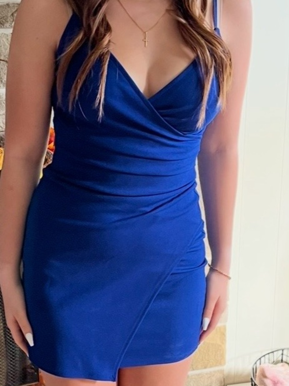 Emerald Sundae Royal Blue Mini Wrap Dress